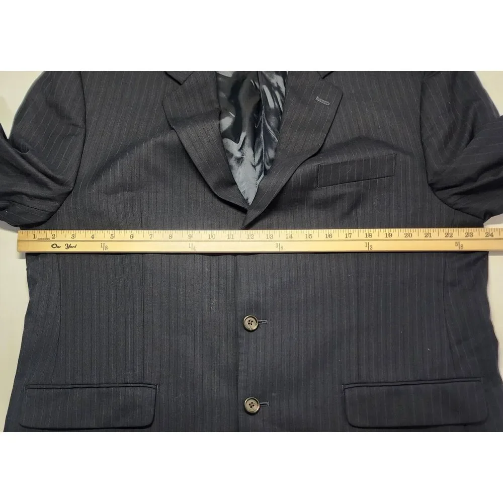 Ralph Ralph Lauren Mens Size 46R 100% Wool Blue Striped‎ Blazer with Vest